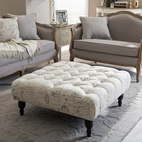 Baxton Studio Keswick Beige Script Print Modern Tufted Ottoman