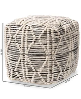 Baxton Studio Sentir Modern and Contemporary Moroccan Inspired Ivory and Black Handwoven Wool Blend Pouf Ottoman