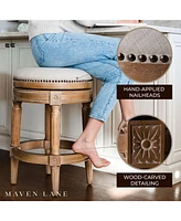 Maven Lane Pullman Backless Counter Stool in Weathered Oak Finish w/ Sand Color Fabric Upholstery, Set of 2