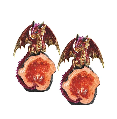 Fc Design "2-pc Set" 8"H Red Volcano Dragon Guarding Faux Crystal Cave Figurine Statue Ornament Home Room Office Decor and Perfect Ideas for Housewarm