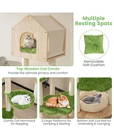 Gymax Wooden Cat Tree 55'' Tall Cat Climbing Stand w/ Sisal Scratching Posts