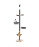 Gymax 5-Tier Floor to Ceiling Cat Tree w/ 93''-107'' Adjustable Height Cozy Hammock & Bed