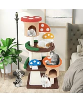 Gymax Wooden Cat Tree w/ Sisal Scratch Board & Post Padded Perch Hanging Toys Modern