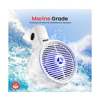 Pyle 8'' Marine Bluetooth Wakeboard Speaker System with Led Lights, 300W, White