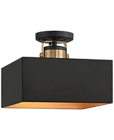 Possini Euro Design Artemis 12" Modern Semi Flush-Mount Ceiling Light Fixture Kitchen Foyer Hallway 2-Light Black Gold Finish Metal Bedroom Bathroom E