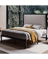 Slickblue Platform Bed Frame with Linen Upholstered Headboard for Stylish Bedroom Decor