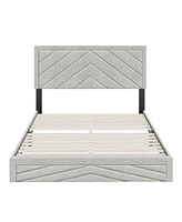 Modern Chevron Upholstered Platform Bed with 14-Slat System – 700 lb Capacity