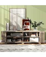 Gouun Wooden Tv Stand with 8 Open Shelves for TVs up to 65 Inch Flat Screen