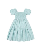 Hope & Henry Girls' Linen Smocked Short Bubble Sleeve Dress