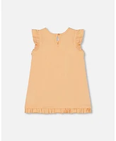 Deux par Big Girls Organic Cotton Tunic With Frill And Print Light Orange Ice Cream Cone