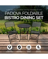 Four Seasons Courtyard Padova Foldable 3 Piece Steel Bistro Dining Set, Black