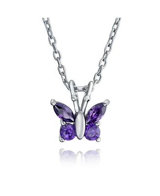 Bling Jewelry Purple Cubic Zirconia Garden Insect Cz Butterfly Pendant Necklace .925 Sterling Silver