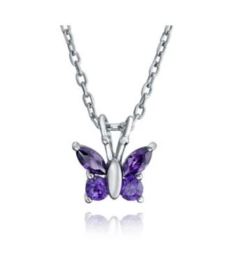 Bling Jewelry Purple Cubic Zirconia Garden Insect Cz Butterfly Pendant Necklace .925 Sterling Silver