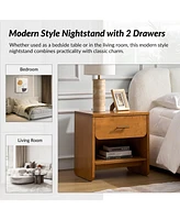Hulala Home Zandra Modern 2-Drawer Nightstand with Built-In Outlets and Hidden Drawer