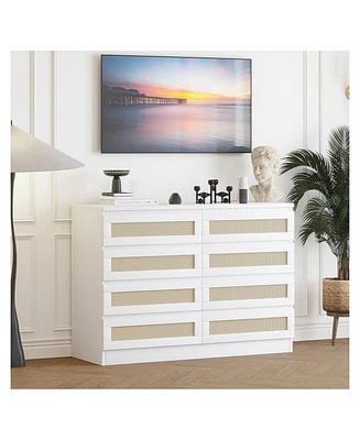 gaomon 8 Drawer Modern Rattan Dresser Chest