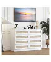 gaomon 8 Drawer Modern Rattan Dresser Chest