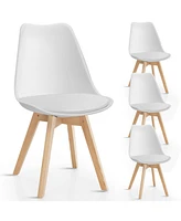 Gymax Set of 4 Mid Century Dining Chairs Modern Dsw Armless Side Chair Wood Legs White