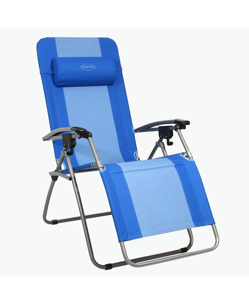 Kamp-Rite Outdoor Folding Reclining Zero Gravity Chair w/ Headrest Pillow, Blue