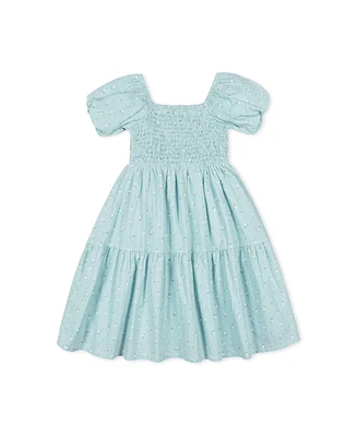 Hope & Henry Girls' Linen Smocked Short Bubble Sleeve Dress