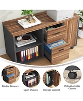 Tribesigns 70.8" Large Executive Office Desk and 47" Lateral File Cabinet Combo, L-Shaped Computer 2 Piece Business Furniture with Drawers Sh