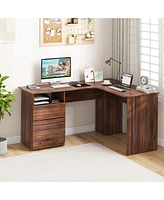 Gouun L-Shaped Computer Desk with Letter File Drawer