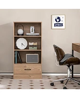 Gouun 4-Tier Storage Bookcase with Open Shelves Drawer and Anti-toppling Device