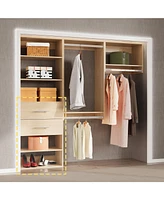 Lovmor Short Tower Wood Built In Closet Organizer Unit, Wood Closet Organizer Starter Kit, Mounted Closet Systems with 2 Drawers