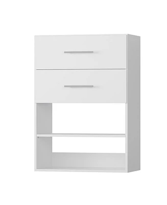 Short Tower Wood Built In Closet Organizer Unit, Wood Closet Organizer Starter Kit, Mounted Closet Systems with 2 Drawers