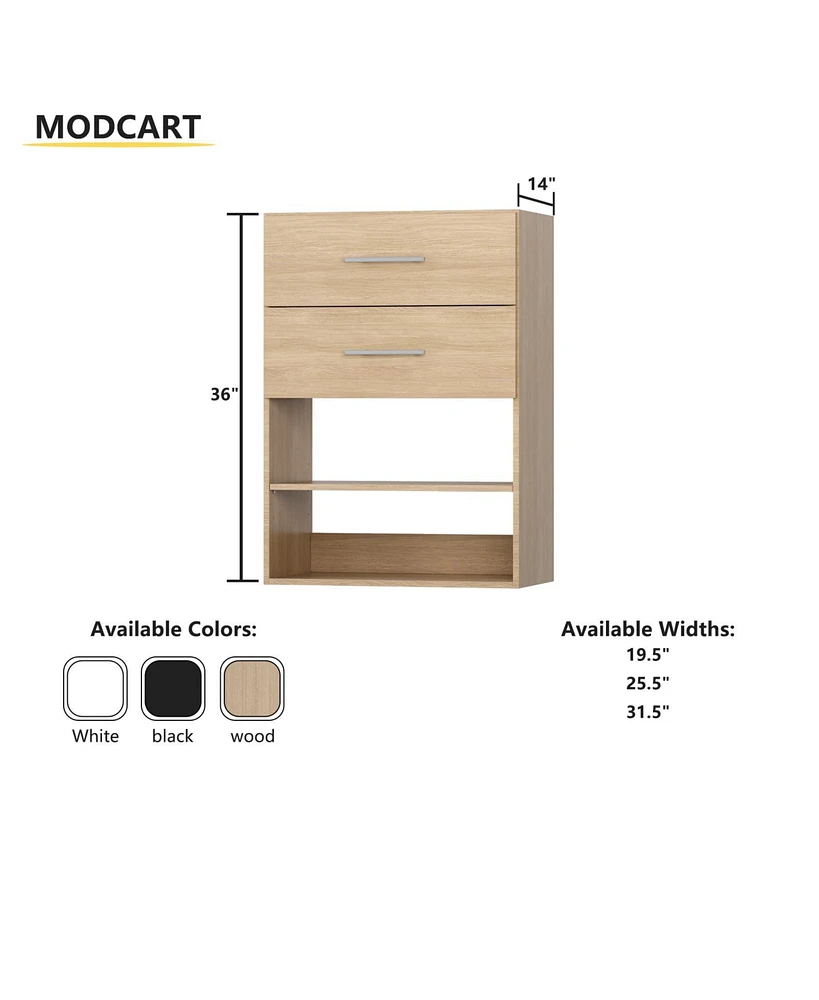 Short Tower Wood Built Closet Organizer Unit, Starter Kit, Mounted Systems with 2 Drawers