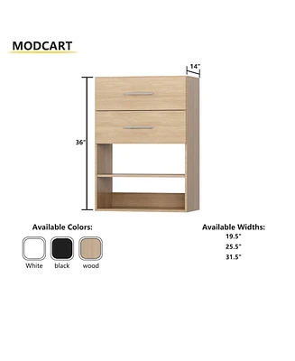 Short Tower Wood Built Closet Organizer Unit, Starter Kit, Mounted Systems with 2 Drawers