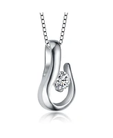 Genevive Sterling Silver Clear Cubic Zirconia With a Hook Pendant Necklace