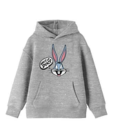 Looney Tunes Boys Bugs Bunny Speech Bubble What's Up, Doc? Youth Heather Gray Graphic Hoodie-Large