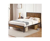 gaomon Queen Bed Frame with Headboard and Footboard, Metal Bed Frame with 14 Heavy Duty Steel Slats, Metal Queen Bed Frame, Under-Bed Storage, No Box