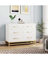 gaomon 6 Drawer Dresser Bedroom Wooden with Large Capacity, Wood Chest of Drawers with Metal Handle, White Dresser for Bedroom, Living Room