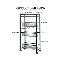 gaomon Slim Storage Cart, 4 Tier Slim Rolling Storage Cart With Wheels & Wood Top, Narrow Sliding Storage Laundry Cart With 3 Pull-Out Baskets For Kit