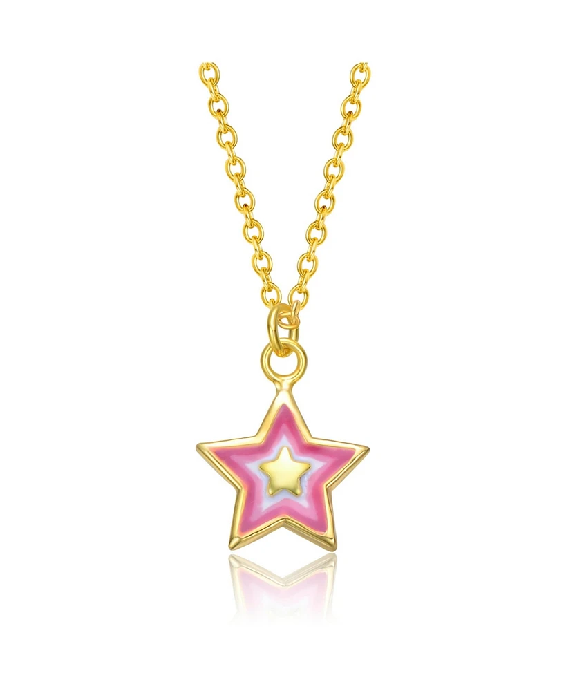 GiGiGirl 14k Gold Plated Red & White Lucky Star Pendant Charm Necklace