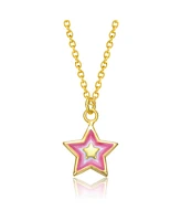 GiGiGirl 14k Gold Plated Red & White Lucky Star Pendant Charm Necklace