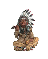 Fc Design "2-pc Set" 10"H Indian Smoking a Pipe Statue Native American Figurine Statue Ornament Home Room Office Decor and Perfect Ideas for Housewarm