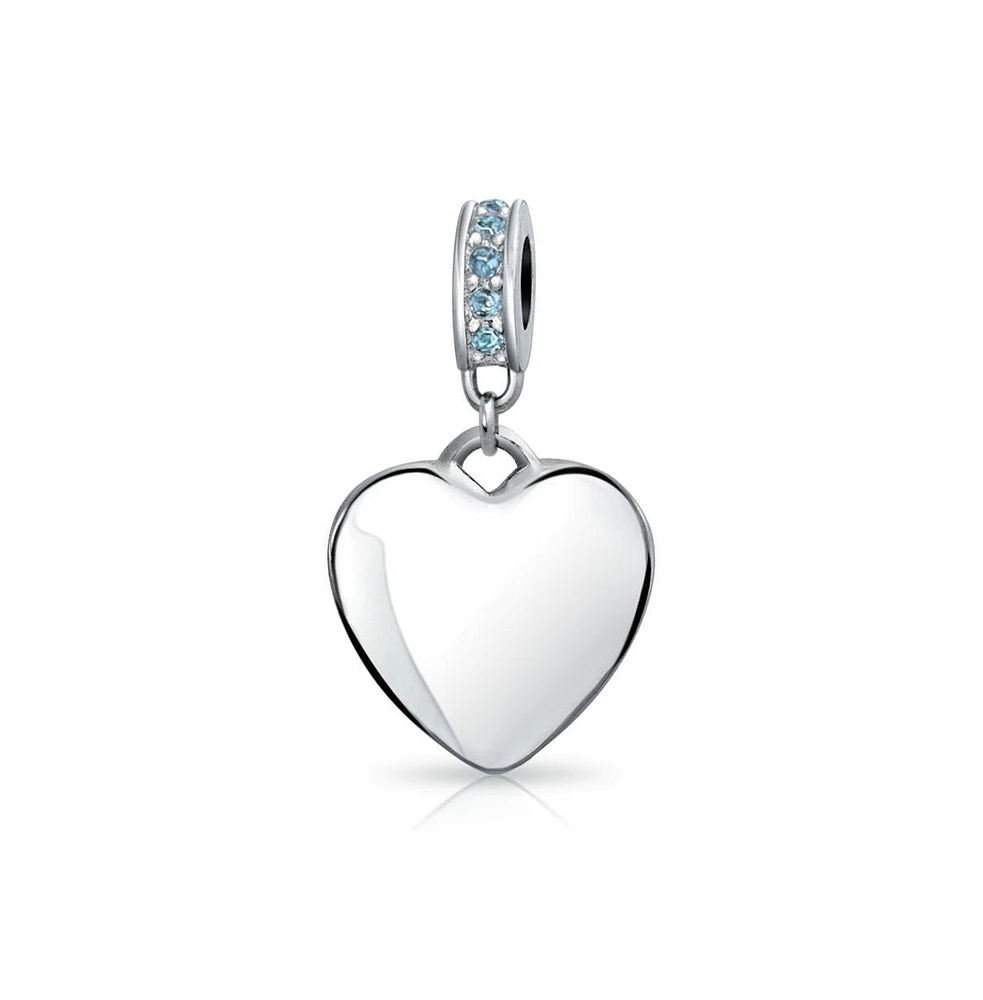 Bling Jewelry Crystal Heart Shape Dangle Bead Charm Sterling Silver