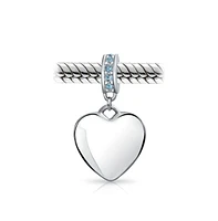 Bling Jewelry Crystal Heart Shape Dangle Bead Charm Sterling Silver