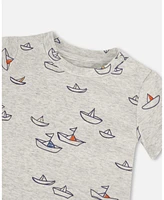 Deux par Baby Boys Organic Cotton Top And Muslin Pant Set Paper Boats Terracotta