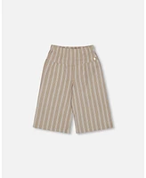 Deux par Toddler Girls Wide Leg Capri Linen Pant White And Sage Striped - Toddler|Child