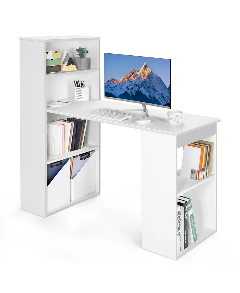 Gouun Computer Desk Writing Workstation Office with 6-Tier Storage Shelves