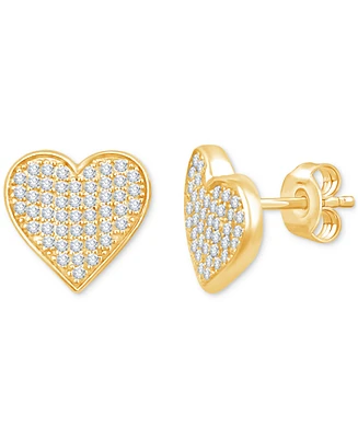 Diamond Pave Cluster Polished Heart Stud Earrings (1/2 ct. t.w.) Sterling Silver or 10k Gold-Plated