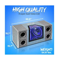 Pyle Dual Subwoofer Box System, 12'' Vented Enclosure, 1200W Max, Led Lights