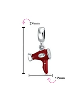 Bling Jewelry Hair Dryer Dangle Charm Bead for Stylists Red Enamel Sterling Silver Bracelet