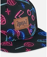 Deux par Deux Baby Girls Printed Cap Black And Blue And Pink Items