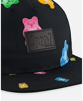 Deux par Deux Baby Girls Printed Cap Black And Multicolored Gummies