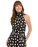 London Times Women's Petite Heart Print Halter Midi Dress