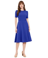 London Times Petite Fit & Flare Scuba Crepe Midi Dress